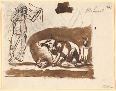 Maometto, seduto tra cuscini, a sinistra una figura femminile da Nicolai Abildgaard