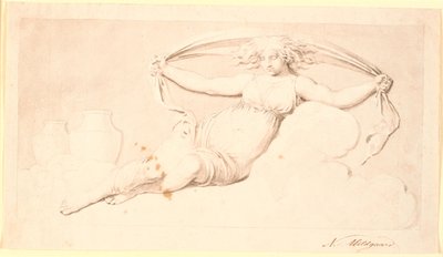 La notte, una figura femminile riposante. Eseguito come grisaglia. Stessa composizione di Td 542,38 ma senza ali e con capelli sciolti da Nicolai Abildgaard