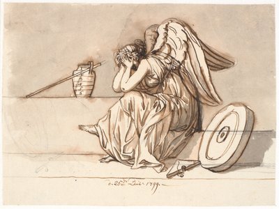Nemesi si copre gli occhi in segno di dolore. Allegoria sull