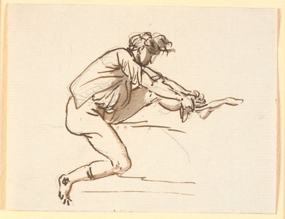 Uomo seduto che si mette una calza da Nicolai Abildgaard