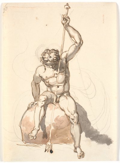 Figura maschile seduta con tridente da Nicolai Abildgaard