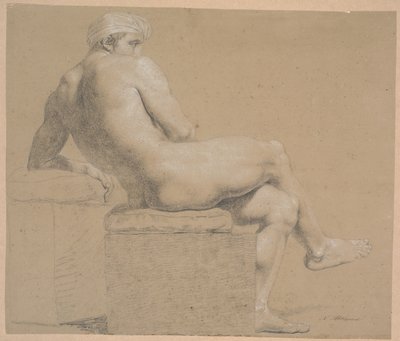 Modello seduto con fazzoletto in testa. Seduto su plinto con cuscino. Rivolto a destra. Appoggiato a un plinto più alto, su cui riposa il braccio sinistro. Gambe incrociate da Nicolai Abildgaard