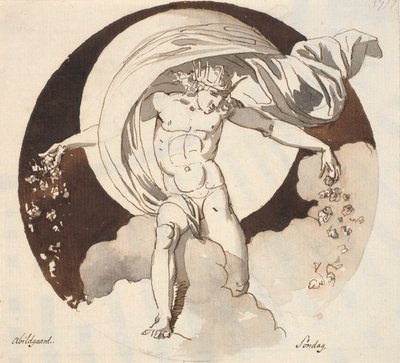 Domenica. Un dio nudo incoronato sparge fiori con entrambe le mani da Nicolai Abildgaard