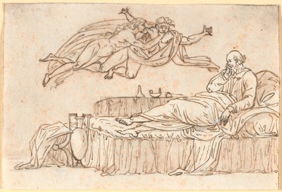 Socrate riposante sul suo letto; in aria due "daimon" fluttuanti da Nicolai Abildgaard