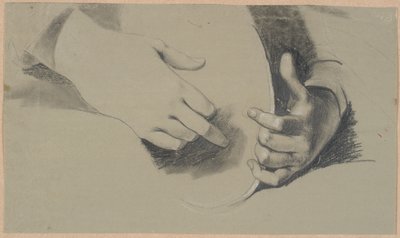 Studio di due mani che tengono un oggetto ovale (uno specchio o una corona?) da Nicolai Abildgaard