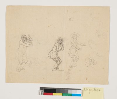 Studi di teste e figure, tra cui una figura maschile riprodotta tre volte da Nicolai Abildgaard