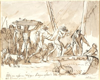 Ullin porta il corpo morto di Oscar in Scozia. Poesie di Ossian, Temora I da Nicolai Abildgaard