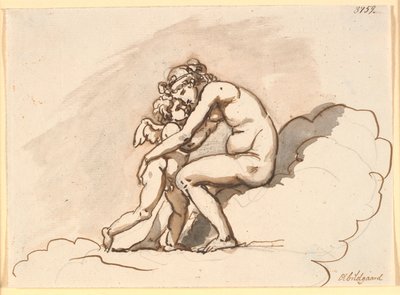 Venere, seduta tra le nuvole, abbraccia Amore da Nicolai Abildgaard