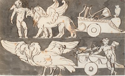 Putti alati sui carri di Apollo e Giove, trainati da grifoni e aquile da Nicolai Abildgaard