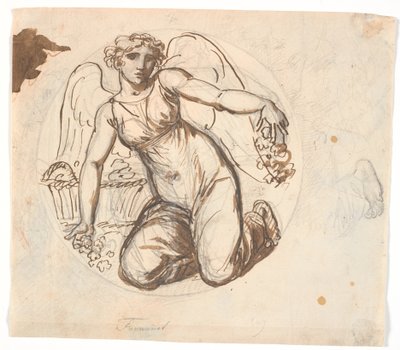 Figura Femminile Alata in Campo Circolare. T.h. studio del piede sinistro della figura da Nicolai Abildgaard