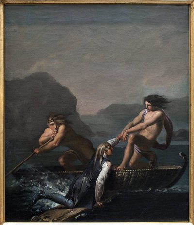Il naufragio Niels Klim salvato da due Quamiti. Estratto da Il viaggio sotterraneo di Niels Klim da Nicolai Abraham Abildgaard