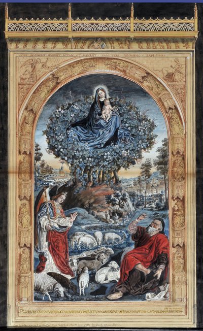 Copia del Roveto Ardente. Mosè sul Monte Sinai si toglie le scarpe. Intorno a lui, un angelo, la Vergine e Cristo e un gregge di pecore da Nicolas (after) Froment