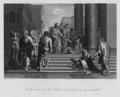 Il paralitico guarito da Pietro e Giovanni, Atti III, 6 (incisione) da Nicolas (after) Poussin