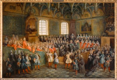 Sessione della Corte (Lit de Justice), tenutasi al Parlamento il 22 febbraio 1723 ... da Nicolas (attr. to) Lancret