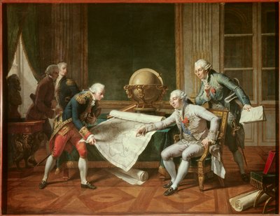 Il re di Francia Luigi XVI (1754-1793) dà istruzioni al capitano Jean-Francois Galaup, conte di La Perouse da Nicolas Andre Monsiau