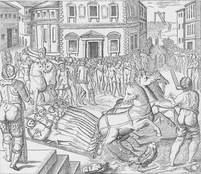 Esecuzione di tre martiri certosini, Tyburn, Londra, 1535 da Nicolas Beatrizet