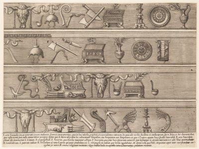 Speculum Romanae Magnificentiae: Strumenti sacrificali basati su antichi rilievi da Nicolas Beatrizet.