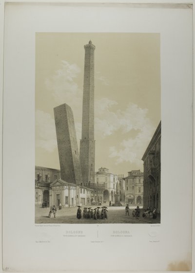 Bologna: le torri degli Asinelli e della Garisenda, tavola 40 da Italie Monumentale et Pittoresque da Nicolas Chapuy