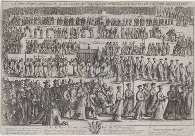 La processione della cassa di Santa Genoveffa, con chierici e laici che marciano in sei file da Nicolas Cochin