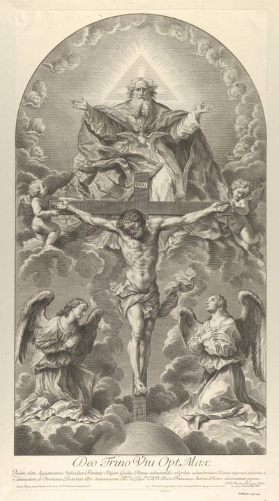 La Santissima Trinità, Cristo sulla croce affiancato da due angeli, lo Spirito Santo come colomba, 1702 da Nicolas Dorigny