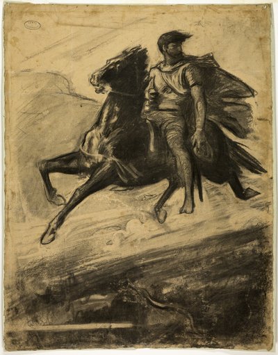 Uomo che cavalca un cavallo nell