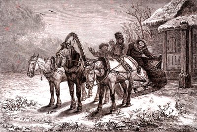 Russia. Stazione di posta nel 1865. Casa postale. 1865 (incisione) da Nicolas Gregorovitch Svertschkoff
