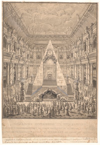 Cappella del castello di Christiansborg con il catafalco di Federico V da Nicolas Henri Jardin