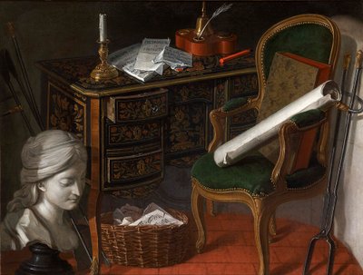 Uno di un paio di Devants de Cheminée: Una scrivania, 1777 da Nicolas Henri Jeaurat de Bertry