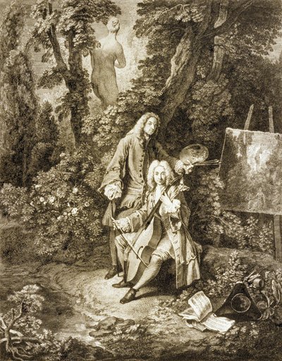 Gentiluomini de Jullienne e Watteau in un parco, da un dipinto di Watteau da Nicolas Henri Tardieu