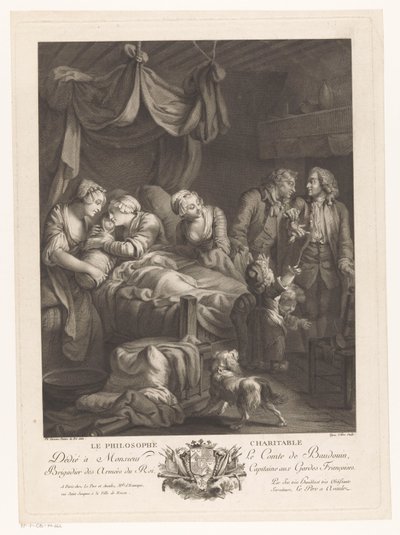 Donna con bambino in un letto di parto, circondata da altre figure da Nicolas Joseph Voyez