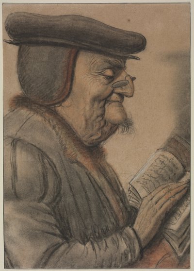 Anziano che legge un libro, prima metà del 1600 (gesso e inchiostro nero) da Nicolas Lagneau or Lanneau