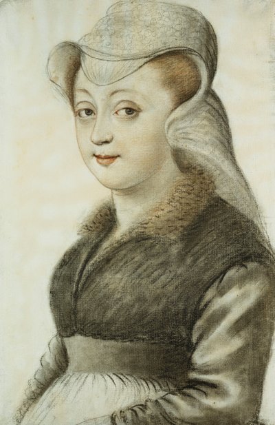 Ritratto di una giovane donna, mezzo busto, girata a sinistra da Nicolas Lagneau or Lanneau