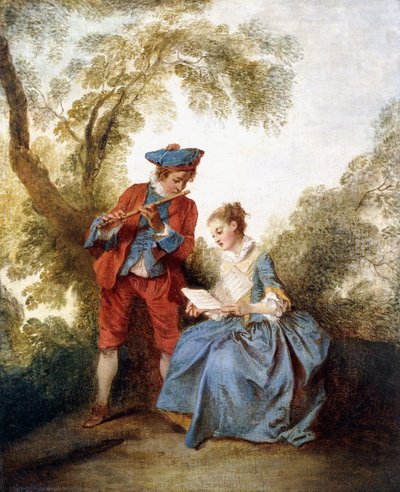 Una coppia che fa musica in un paesaggio da Nicolas Lancret