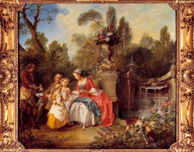 Una donna in un giardino che prende il caffè con i bambini o una tazza di cioccolata Dipinto di Nicolas Lancret (1690-1743) da Nicolas Lancret