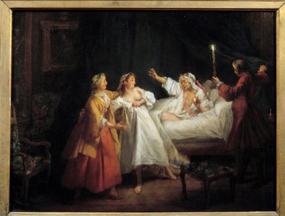 Racconti di Jean de La Fontaine: Il Gascone punito Dipinto su rame di Nicolas Lancret (1690-1743) Dim. 0,28 x 0,36 m da Nicolas Lancret