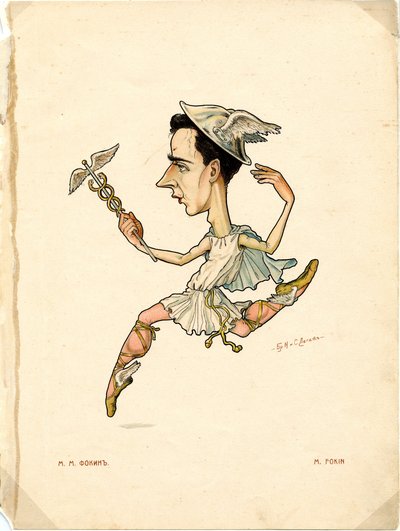 Ritratto di Mikhail Fokine, ballerino e coreografo russo - Litografia di Nikolai Gustavovich Legat da Nicolas Legat