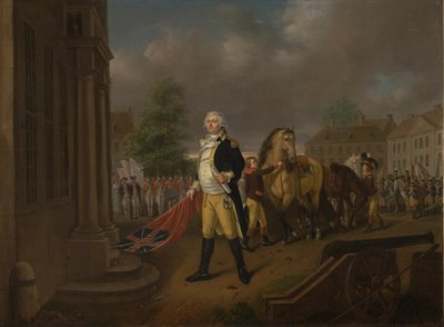 Il Generale Humphreys che consegna gli Standard presi a Yorktown alla Congress Hall, Philadelphia da Nicolas Louis Albert Delerive