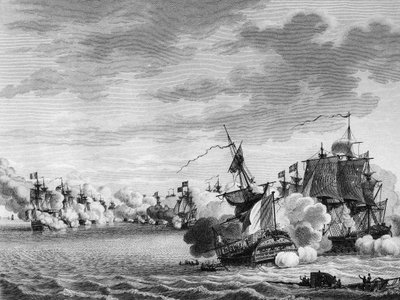 Guerra della Rivoluzione francese e movimenti antirivoluzionari: Battaglia della nave francese Avenger de Peuple guidata dal capitano Renaudin il 3 giugno da Nicolas Marie (after) Ozanne