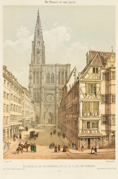 La Rue Mercière e la facciata ovest della Cattedrale di Strasburgo da Nicolas Marie Joseph (after) Chapuy