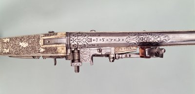 Coppia di pistole a pietra focaia con montature in argento, tradizionalmente donate da Napoleone I a suo fratello Giuseppe Bonaparte quando gli fu assegnata la corona di Spagna, probabilmente nel 1808. Realizzate da Nicholas Noel Boutet, Versailles da Nicolas Noel Boutet