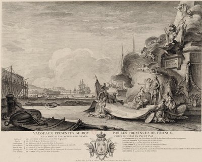 Incisione allegorica del dono delle navi 1762 ca. da Nicolas Ozanne