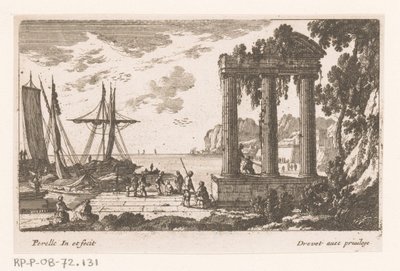 Veduta del porto con tre colonne da Nicolas Perelle