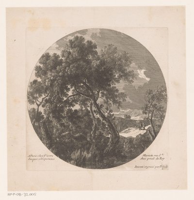Paesaggio con alberi e due pastori con gregge da Nicolas Perelle