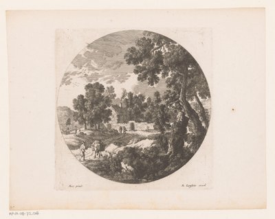 Paesaggio con pastori e bestiame vicino a una casa da Nicolas Perelle