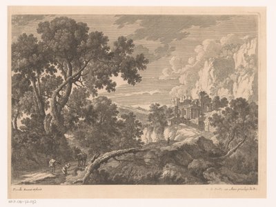 Paesaggio con figura inginocchiata vicino a un asino da Nicolas Perelle