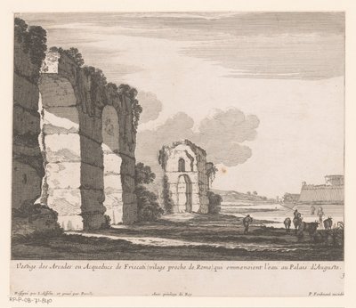 Paesaggio con rovine e pastori di mucche (Vestige des Arcades ou Acqueducs de Friscati) da Nicolas Perelle