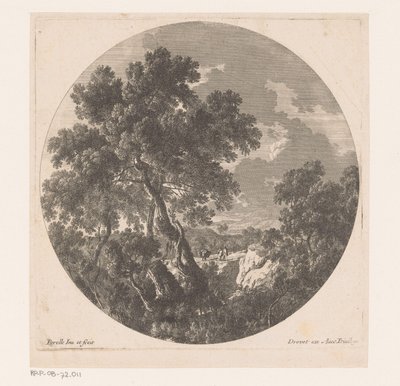 Paesaggio con due figure che camminano dietro un animale da soma da Nicolas Perelle