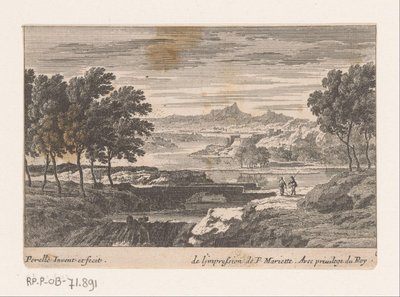 Paesaggio con passeggiatori presso un ponte di pietra da Nicolas Perelle