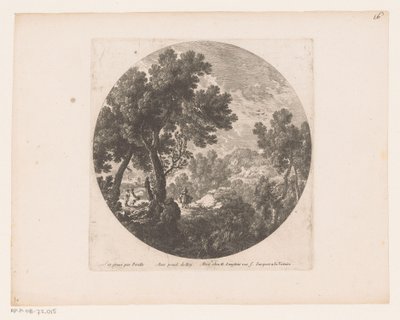 Paesaggio con passeggiatori e figura su animale da soma da Nicolas Perelle