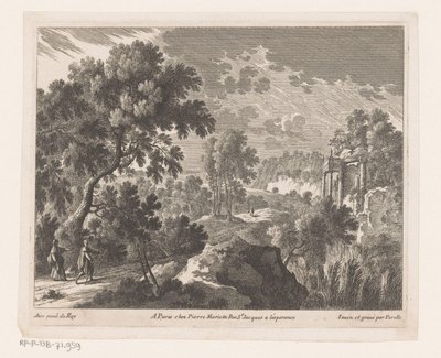 Paesaggio con uomo e donna che passeggiano presso una rovina da Nicolas Perelle